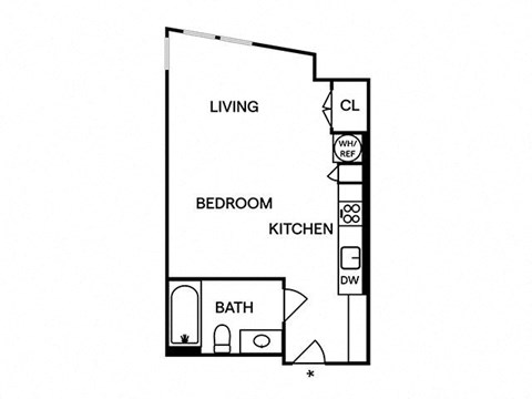 Floor plan for studio, 1 bath